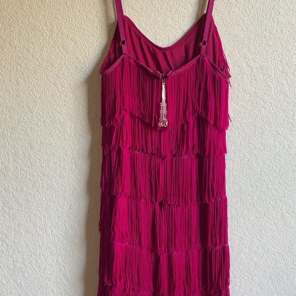 Cheryl Creations Fuchsia Pink Fringe Tiered Jeweled Zipper Flapper Mini Dress S - Picture 12 of 16
